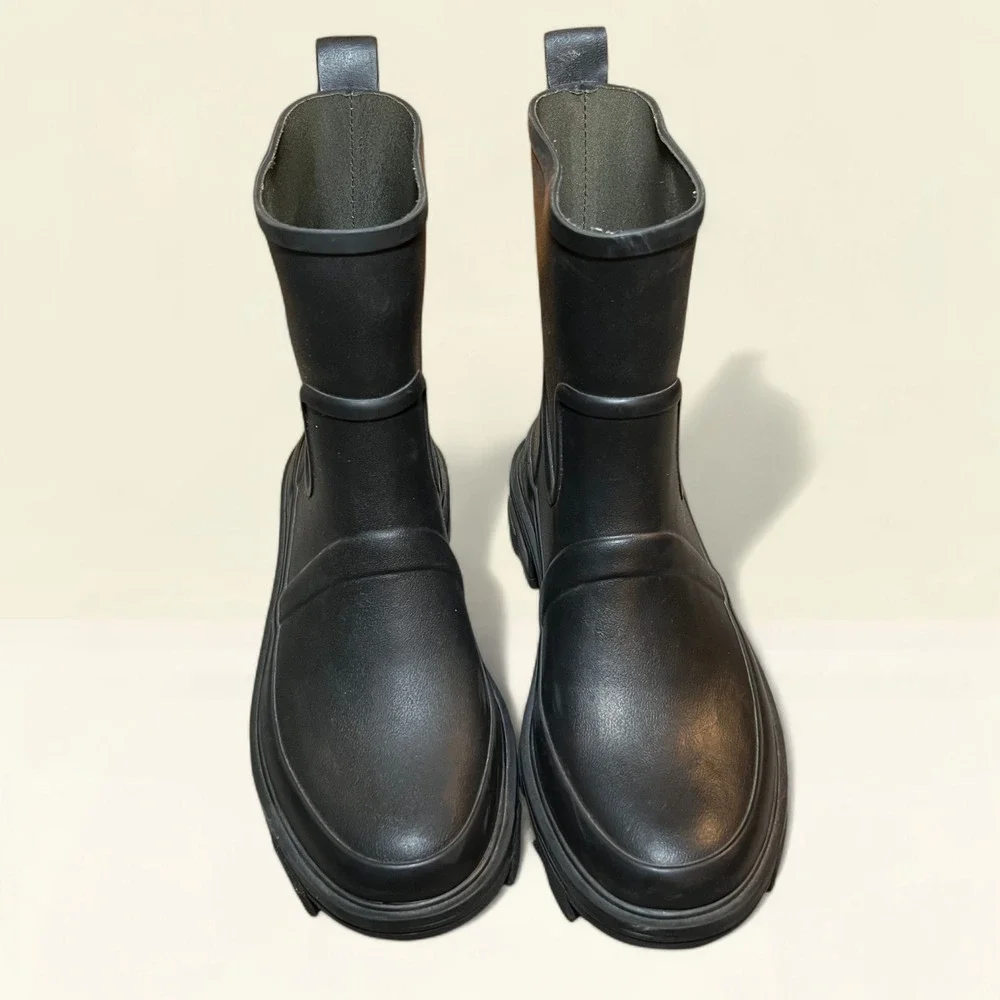 Rag &‎ Bone SHILOH Rain Boots 38 Women's Waterproof Rubber Moto Boots Black Sole